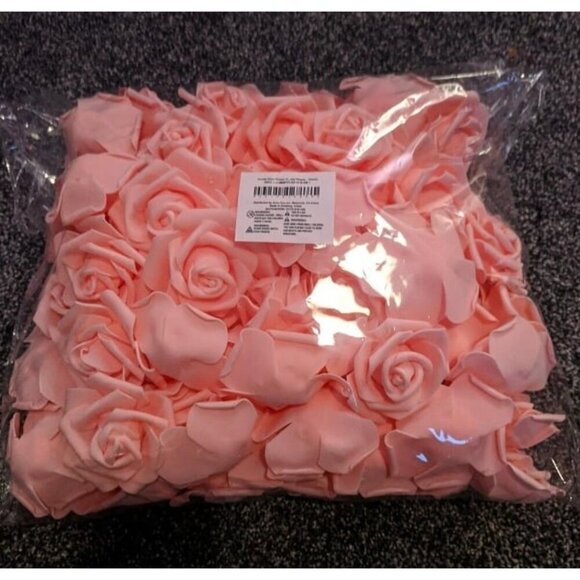 New 100 Pack Pink Artificial Flowers, Bulk Stemless Fake Foam Roses for Wedding - Picture 1 of 2